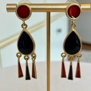 Vintage Express Gold and Red Art Deco Earrings